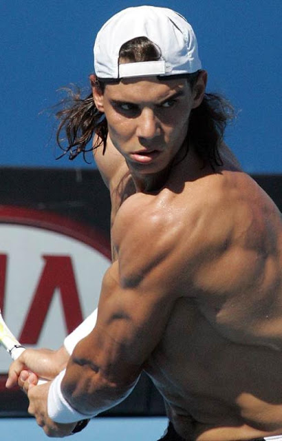 See the power coiled in Rafael Nadal's core muscles? That's what I'm talking about.
